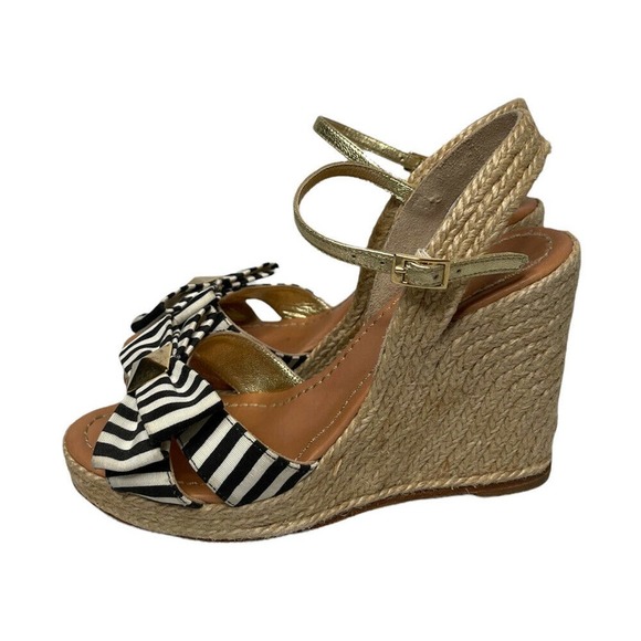 Kate Spade Carmelita Black White Stripe Bow Espadrille Nautical Wedge Sandals 7 - Picture 6 of 12
